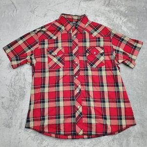 Wrangler Men's  Western Cowboy Shirt Pearl Snap Red Plaid Pockets XL